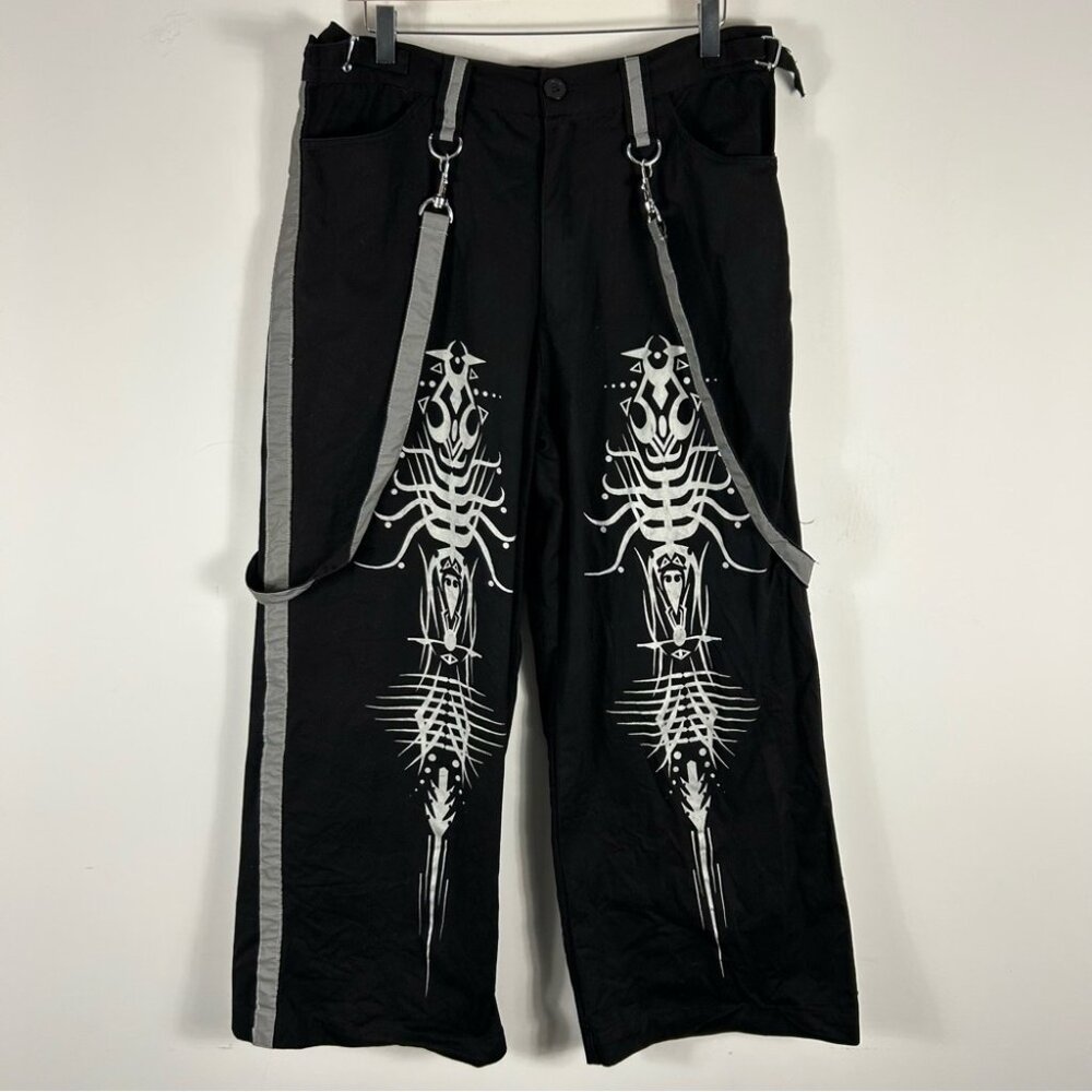 💕 Dead Threads Vintage 90s Rare ReflectiveBondage Pants Men's Black Graphic L